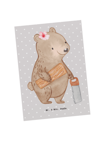 Mr. & Mrs. Panda Postkarte Schreinerin Herz ohne Spruch in Grau Pastell