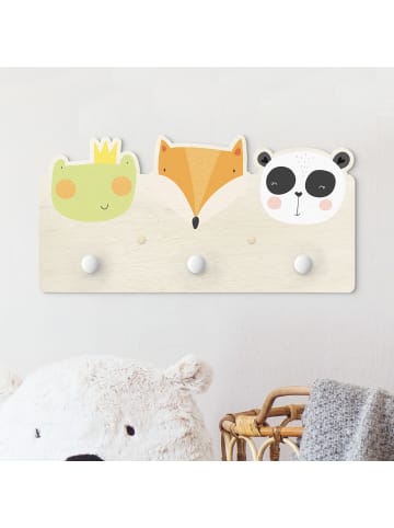 WALLART Kindergarderobe Holz - Süßer Zoo - Frosch Fuchs und Panda in Grün