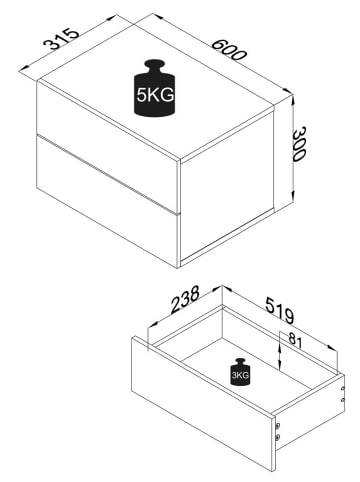 ebuy24 Nachttisch UsalL 10 Schwarz 60 x 32 cm