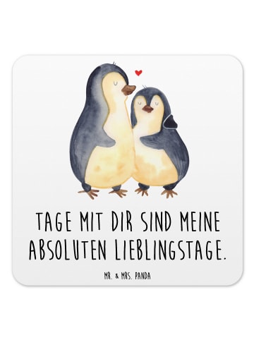 Mr. & Mrs. Panda Untersetzer für Gläser Pinguin umarmen mit Spruch in Weiß