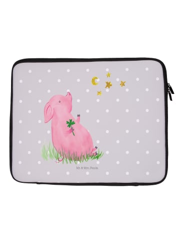 Mr. & Mrs. Panda Laptop Tasche Schwein Glück ohne Spruch in Grau Pastell