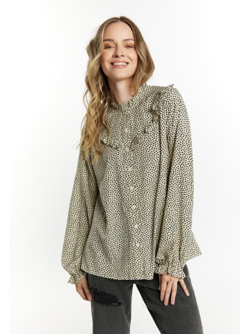 DreiMaster Damen Langarmbluse in Beige Schwarz