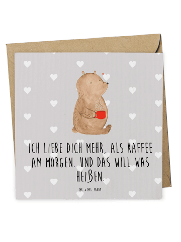 Mr. & Mrs. Panda Grußkarte Bär Morgenkaffee mit Spruch in Grau Pastell