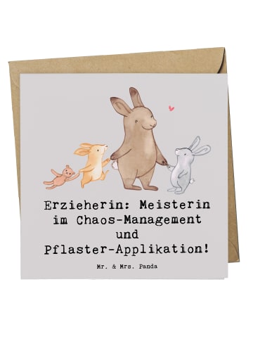 Mr. & Mrs. Panda Klappkarte Erzieherin Chaos-Management mit Spruch in Grau Pastell