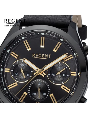 Regent Analog-Armbanduhr Regent Lederarmband schwarz groß (ca. 44mm)
