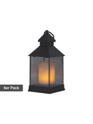 STAR Trading Laternen-Set Flame Lantern, 6 Stück, Schwarz, Flackern, LED, Timer, Ge
