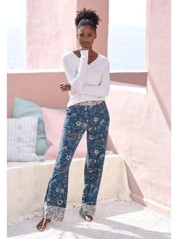 LASCANA Pyjamahose in rauchblau-ecru