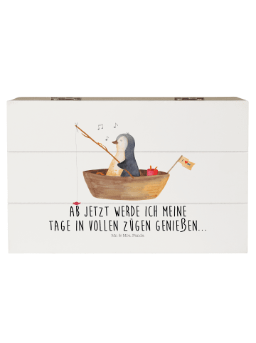 Mr. & Mrs. Panda Holzkiste Pinguin Angelboot mit Spruch in Weiß
