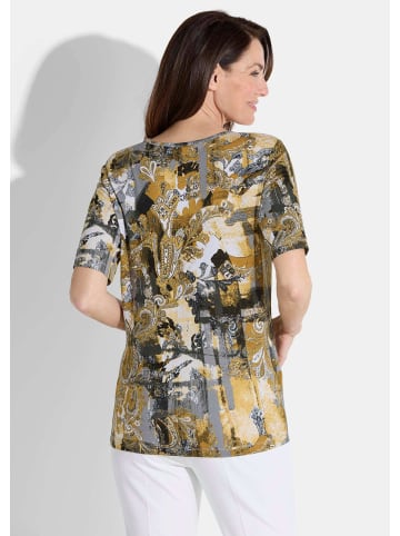 GOLDNER Halbarm Druckshirt, grafisches Paisley in grau / goldfarben / gemustert