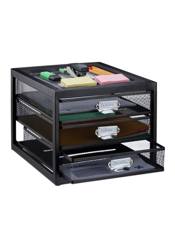 relaxdays Schubladenbox 3 Fächer in Schwarz - (B)27,5 x (H)23 x (T)35 cm