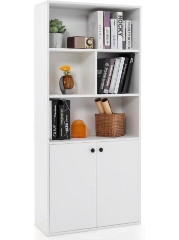 COSTWAY 5-stöckiges Bücherregal mit Doppeltüren in Weiß