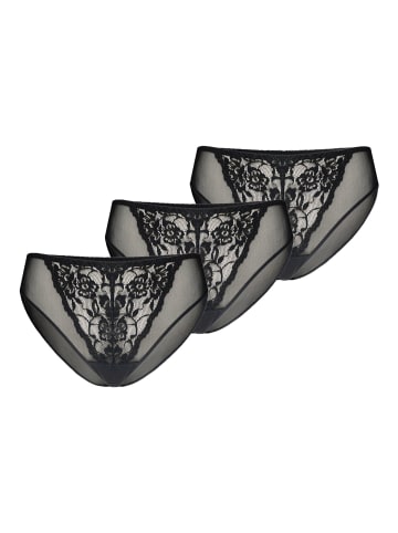 Teyli 3er Pack: Mesh Slip mit floraler Spitze Glamour in schwarz