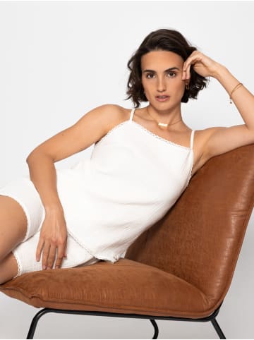 SASSYCLASSY Musselin Pyjamatop mit Spitzenborte in Weiß