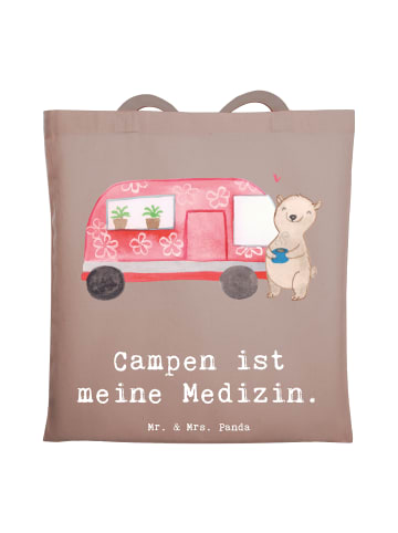Mr. & Mrs. Panda Tragetasche Bär Camper mit Spruch in Braun Pastell