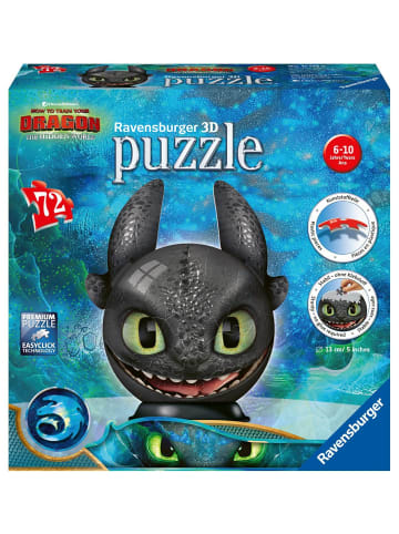 Ravensburger Ravensburger 3D Puzzle 11145 - Puzzle-Ball Dragons 3 Ohnezahn mit Ohren- 72...