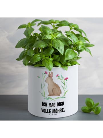 Mr. & Mrs. Panda Übertopf Hase Sitzen mit Spruch in Weiß