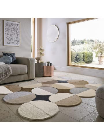 KADIMA DESIGN Wollteppich Kreis Wellenform, Wohnzimmer in Beige-Braun
