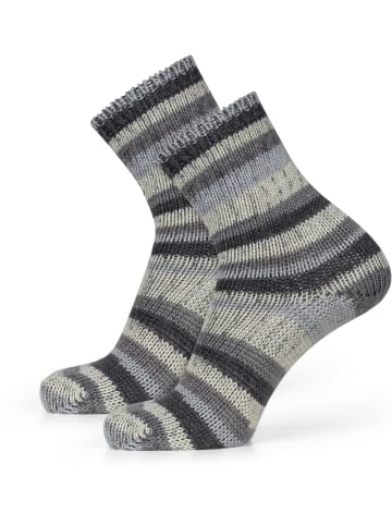 normani 2 Paar Gestrickte Wollsocken Bunt-geringelt in Grau