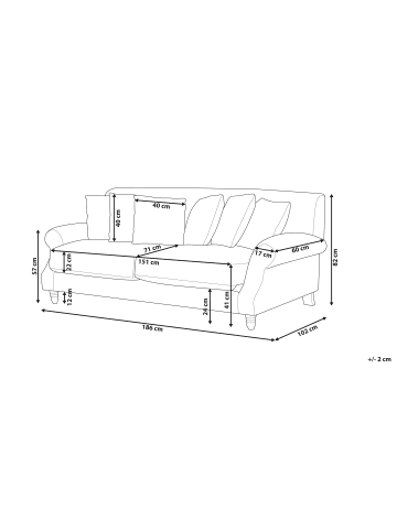 Beliani 2-Sitzer Sofa EIKE in Grün/Dunkler Holzfarbton - (W) 186 x (H) 82 x (L) 102 cm