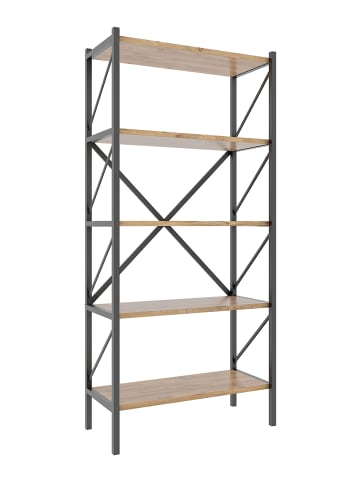 VCM Holz Metall Stand Regal Büro Bücher Insasi 5fach in Honig-Eiche