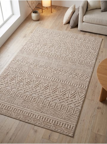 KADIMA DESIGN Flachgewebe-Teppich Ethno Streifen Boho Pflegeleicht in Beige