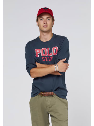 Polo Sylt Langarmshirt mit Label-Print- und -Stickerei in Blau