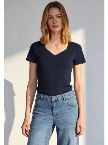 More & More schmales 1/2 Arm Shirt, gerippt in marine