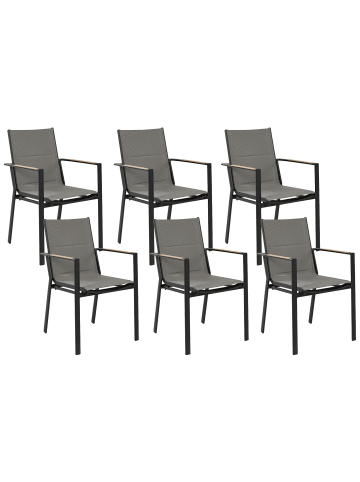 Beliani 6er-Set Gartenstuhl BUSSETO in Schwarz/Grau/Heller Holzfarbton