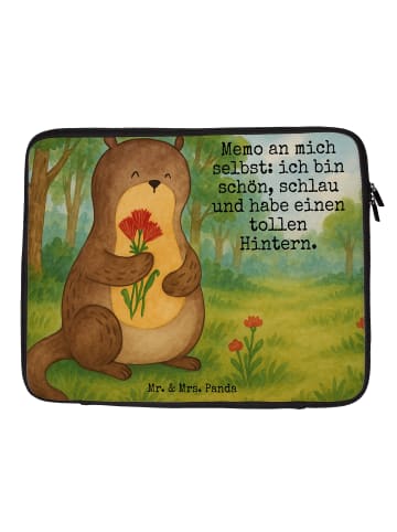 Mr. & Mrs. Panda Laptophülle Otter Blumenstrauß Design mit Spruch in Weiß