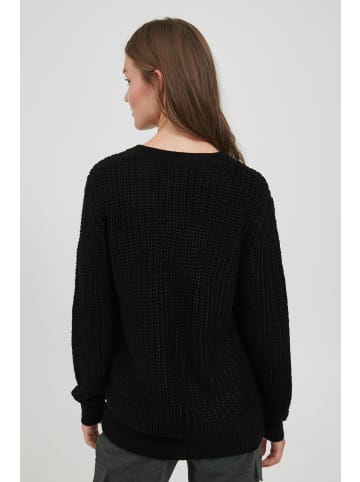 Oxmo Strickpullover OXLavea 21800048-ME Grobstrickpullover mit V-Ausschnitt in Schwarz