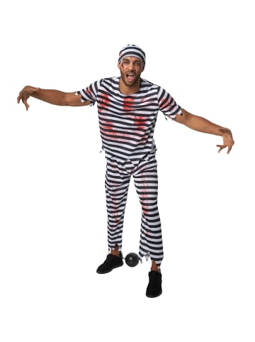 tectake Gestreiftes Outfit in Gefängnis-Optik, schwarz/weiß