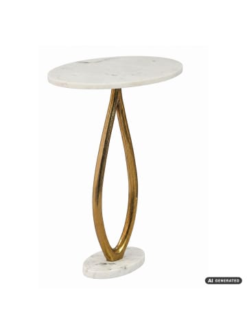 FineBuy Beistelltisch in Weiß / Marmor / 45x25x62