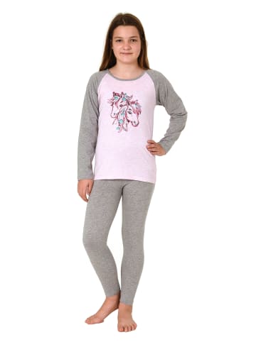 NORMANN Schlafanzug langarm Pyjama Pferde in rosa