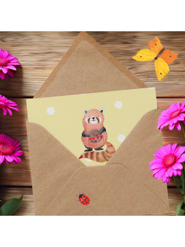 Mr. & Mrs. Panda Einladungskarte Roter Panda mit Spruch in Gelb Pastell