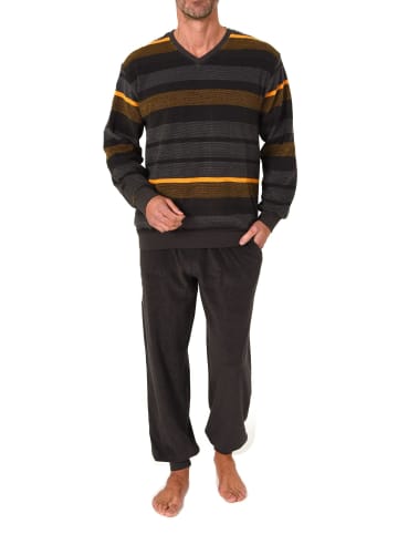 NORMANN Langarm Schlafanzug Frottee Stretch Pyjama Bündchen in orange