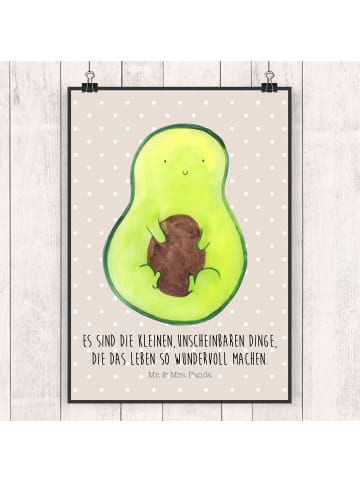 Mr. & Mrs. Panda Poster Avocado Kern mit Spruch in Beige Pastell