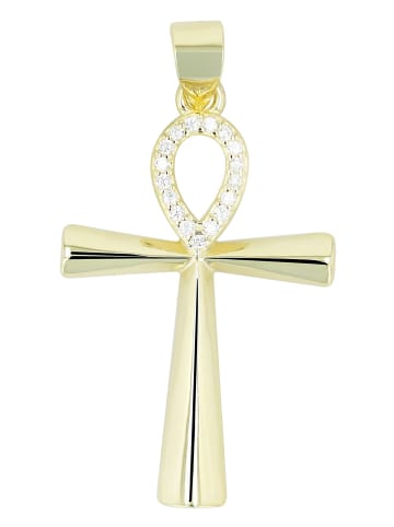 Adeliás Damen Anhänger – Schlüsselanhänger aus 925 Silber mit Zirkonia in gold