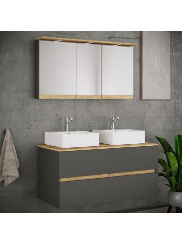 VCM  4 tlg. Badmöbel-Set mit Waschbecken Cosila-A 111cm in Anthrazit / Honig-Eiche