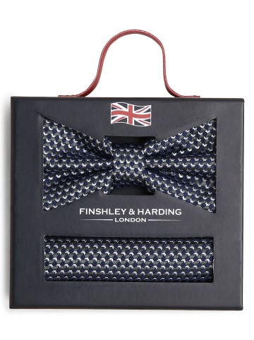 Finshley & Harding London Fliege und Einstecktuch in marine schilf - 0001