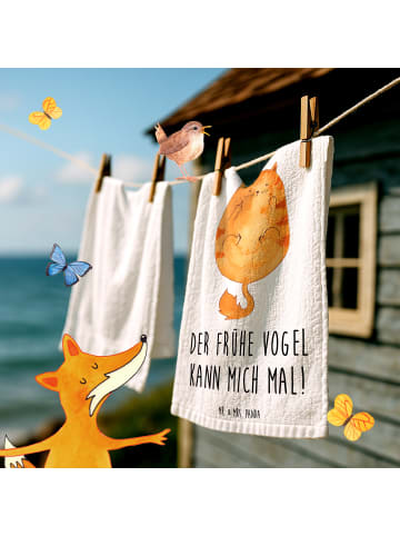 Mr. & Mrs. Panda Handtuch Katze Frühaufsteher mit Spruch in Weiß