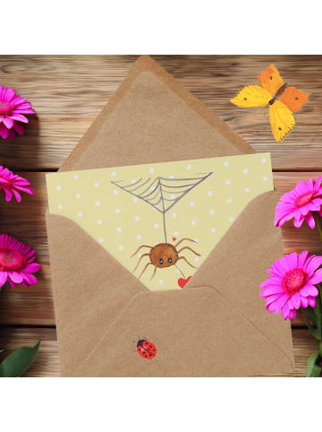 Mr. & Mrs. Panda Einladungskarte Spinne Agathe Liebe mit Spruch in Gelb Pastell