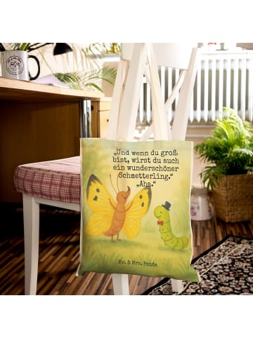 Mr. & Mrs. Panda Tasche Raupe Schmetterling Design mit Spruch in Weiß