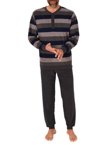 NORMANN Langarm Schlafanzug Frottee Stretch Pyjama Bündchen - 86808 in blau