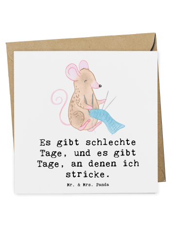 Mr. & Mrs. Panda Grußkarte Maus Stricken mit Spruch in Weiß