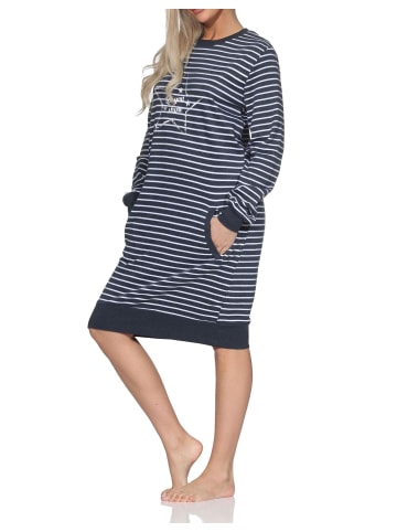 NORMANN Interlock Nachthemd langarm Bündchen Sternmotiv in blau-mel.