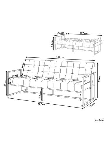 Beliani 3-Sitzer Sofa MARSTAL in Grün/Gold - (W) 187 x (H) 83 x (L) 78 cm