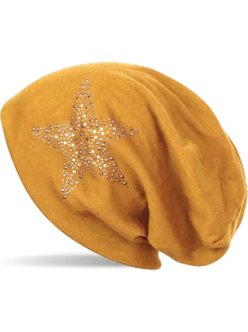styleBREAKER Beanie Mütze mit Strass Stern in Curry