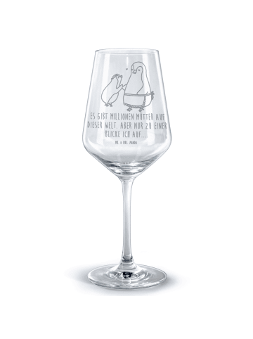 Mr. & Mrs. Panda Rotwein Glas Pinguin mit Kind mit Spruch in Transparent