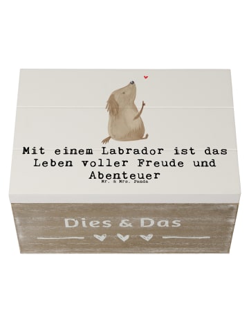 Mr. & Mrs. Panda Holztruhe Labradorleben mit Spruch in Weiß