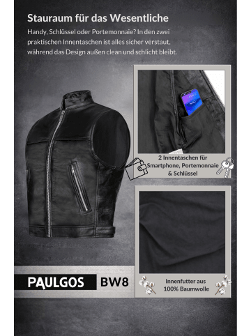 PAULGOS Lederweste Biker Kutte Echtleder BW8 in Schwarz